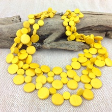 Sunshine Yellow Smarties 3 Strand Coconut Shell Necklace