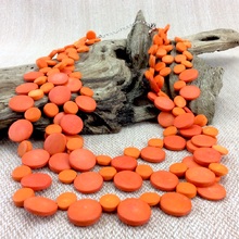 Lobster Orange Smarties 3 Strand Coconut Shell Necklace