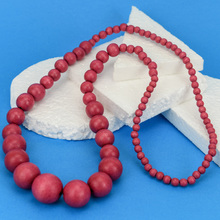 Tulip Pink Lola Long Graduated Wooden Beads Necklace 