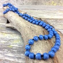 Denim Blue Single Lady  Long Wooden Necklace
