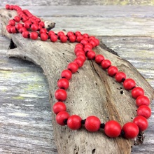 Red Single Lady Long Wooden Necklace