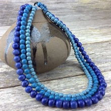 Denim Blues Lolita 3 Strand Wooden Necklace
