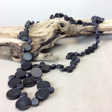 Black Graduated Wooden Smarties Long Necklace