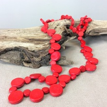 Red Graduated Wooden Smarties Long Necklace