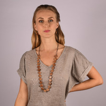 Natural Coconut Palmwood Lucinda Disks Long Necklace