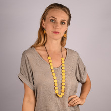 Sunshine Yellow Lucinda Disks Long Wooden Necklace