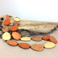 Natural Palmwood Flat Drops Long Necklace