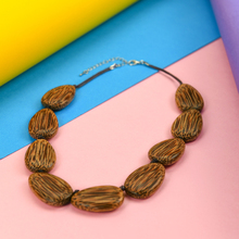 Dark Coconut Palmwood Riverstones Short Necklace
