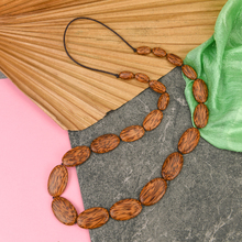 Natural Coconut Palmwood Ophelia Long Graduated Wooden Ovals Necklace