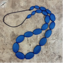 Denim Blue Ophelia Long Graduated Wooden Ovals Necklace