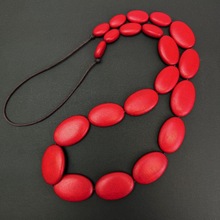Red Ophelia Long Graduated Wooden Ovals Necklace