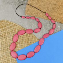 Tulip Pink Ophelia Long Graduated Wooden Ovals Necklace