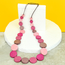 Berry Blush Hannah Long Graduated Wooden Discs Necklace