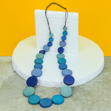 Blues Combination Hannah Long Graduated Wooden Discs Necklace