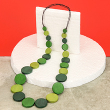Greens Combination Hannah Long Graduated Wooden Discs Necklace