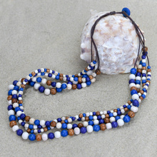 Blue Combination Palmwood Four Strand Wooden Necklace
