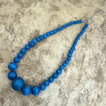Denim Blue Grace Graduated Spheres Short Wooden Necklace