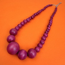 Fuschia Grace Graduated Spheres Short Wooden Necklace