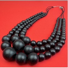 Black Matilda Triple Strand Spheres Short Wooden Necklace