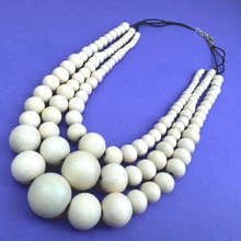 Bleach White Matilda Triple Strand Spheres Short Wooden Necklace