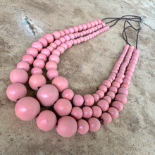 Flamingo Pink Matilda Triple Strand Spheres Short Wooden Necklace