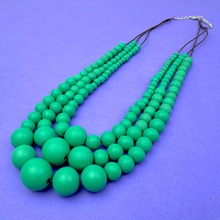 Moss Green Matilda Triple Strand Spheres Short Wooden Necklace