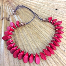 Red Petals Single Strand Wooden Necklace