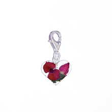 Red Mexican Flowers Heart Charm with Clasp