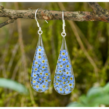 Blue Mexican Flowers Large Pendulum Earrings