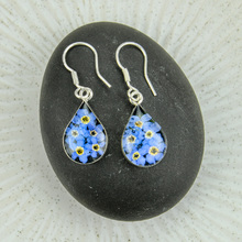 Blue Mexican Flowers Drop Small Hook Earrings