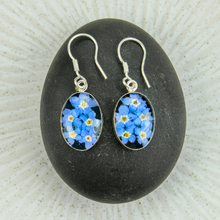 Blue Mexican Flowers Oval Small Hook Earrings