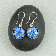 Blue Mexican Flowers Round Small Hook Earrings