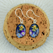 Purple Mexican Flowers Oval Small Hook Earrings
