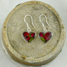 Red Mexican Flowers Heart Small Hook Earrings