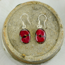 Red Mexican Flowers Oval Small Hook Earrings