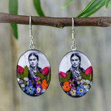 Frida Kahlo Beads Mexican Flowers Black and White Hook Earrings