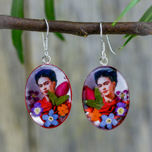 Frida Kahlo Mexican Flowers Orange Scarf Medium Hook Earrings