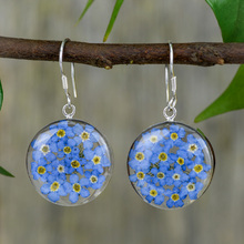 Blue Mexican Flowers Round Medium  Hook Earrings
