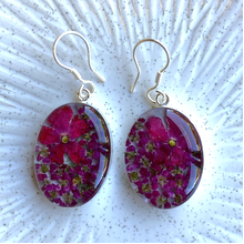 Fuchsia Mexican Flowers Oval Medium Hook Earrings