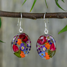 Garden Mexican Flowers Oval Medium Hook Earrings