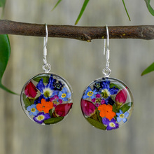 Garden Mexican Flowers Round Medium Hook Earrings