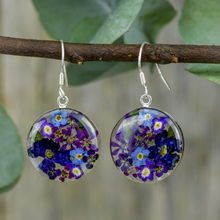 Purple Mexican Flowers Round Medium Hook Earrings