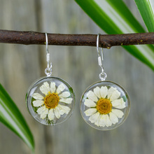 White Mexican Flowers Round  Medium Hook Earrings