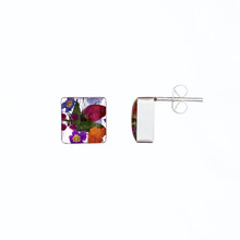 Garden Mexican Flowers Square Small Stud Earrings