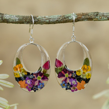 Garden Mexican Flowers Oval Cut Out Earrings