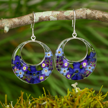 Purple Mexican Flowers Round Cut Out Hook Earrings