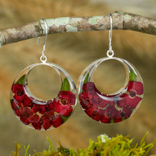 Red Mexican Flowers Round Cut Out Hook Earrings