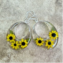 Yellow Mexican Sunflowers Oval Cut Out Earrings
