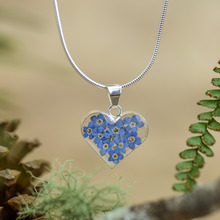 Blue Mexican Flowers Small Heart Necklace