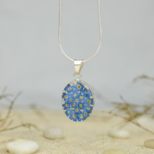 Blue Mexican Flowers Small Oval Necklace